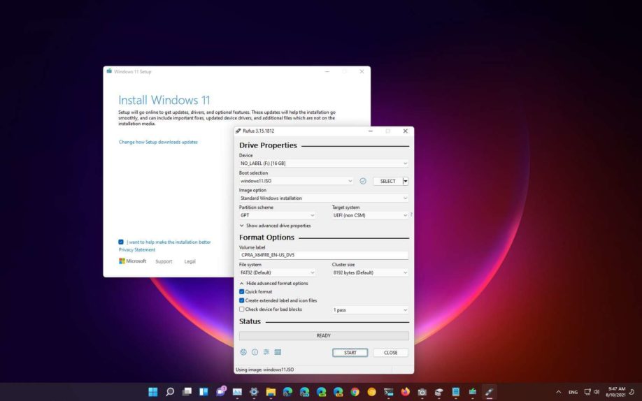 Windows 11 bootable USB drive with Rufus